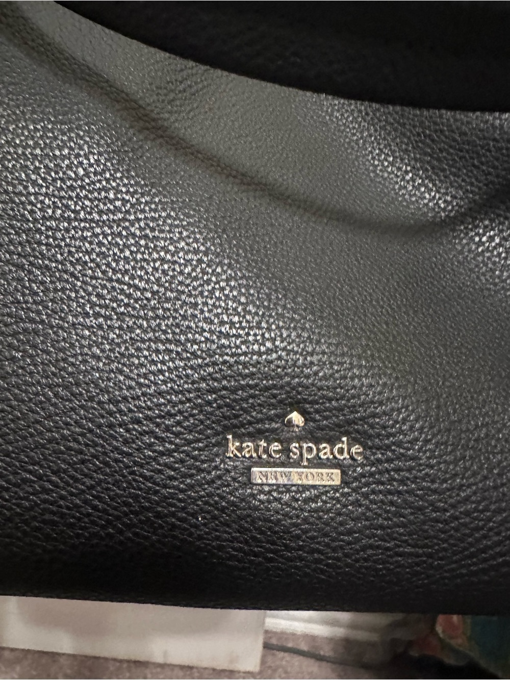kate spade Black Pebbled Leather Shoulder Bag with Gold Logo